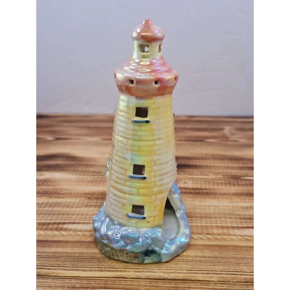 Vintage Iridescent Lighthouse Tea Light Candle Holder Bermuda Shiny Colorful‎ 7
